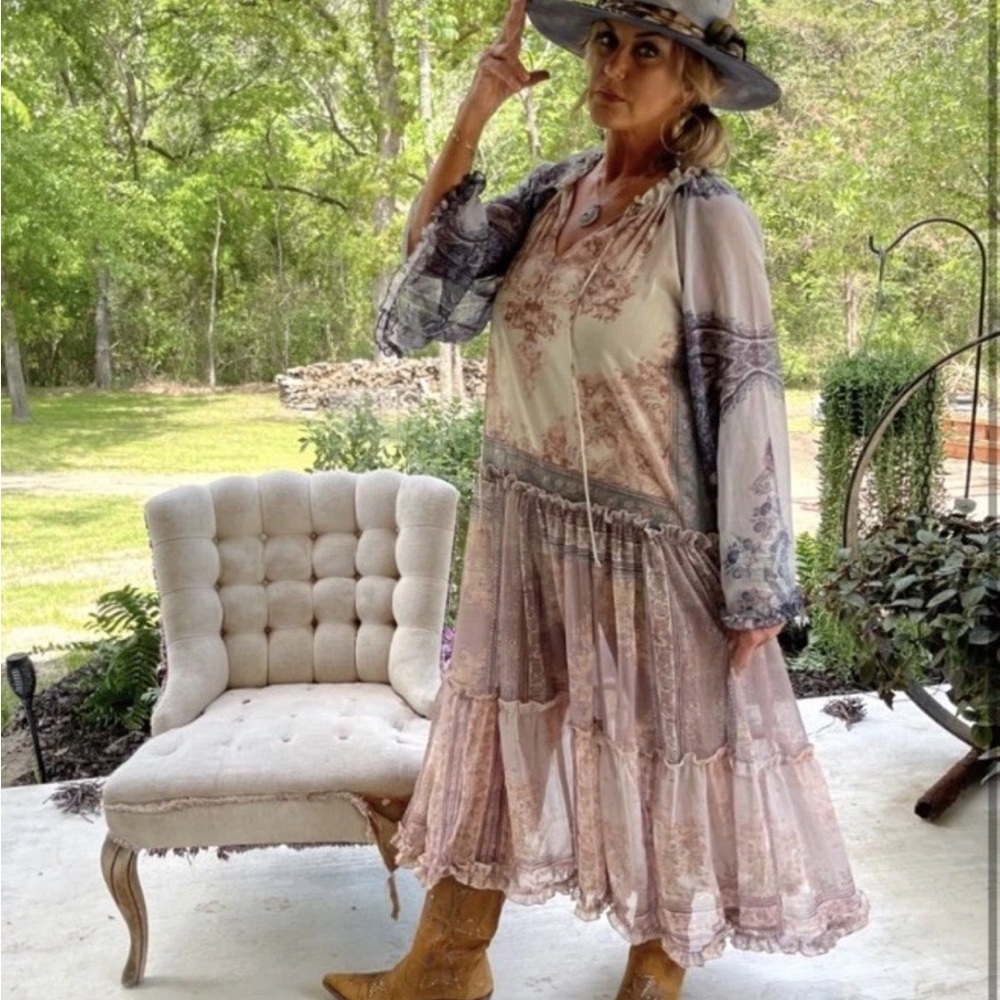 Pink Ruffled Tiered Sundress with Bishop Sleeves
